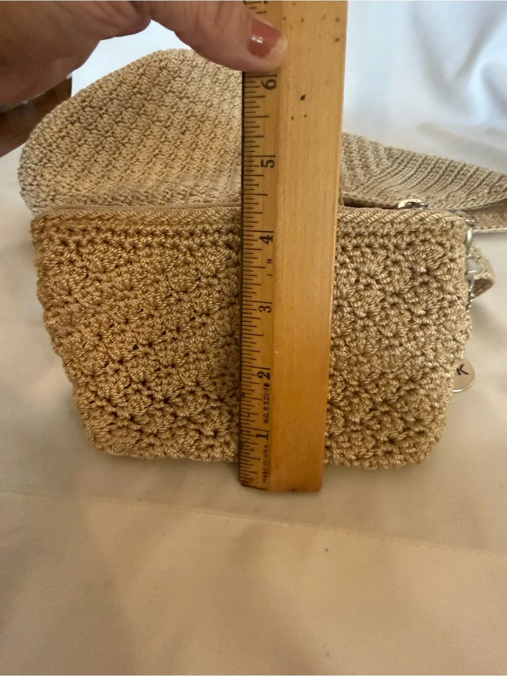 The Sak Beige Crochet Hobo Shoulder Bag with Matching Pouch